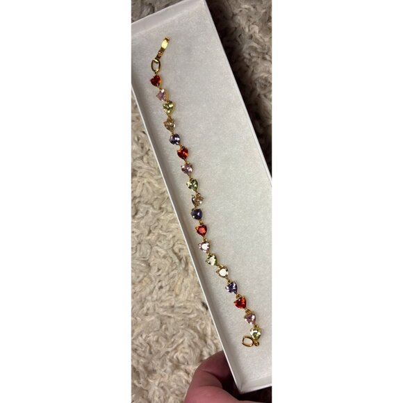 Round Cut Lab-Created Multi Stone Tennis Bracelet 14K Yellow Gold Plated 8in - Picture 9 of 10